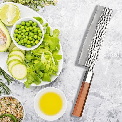 Qulajoy Japanese Nakiri Knife – Hand-Forged 7" High Carbon Steel with Olive Wood Handle