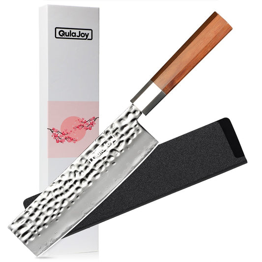Qulajoy Japanese Nakiri Knife – Hand-Forged 7" High Carbon Steel with Olive Wood Handle