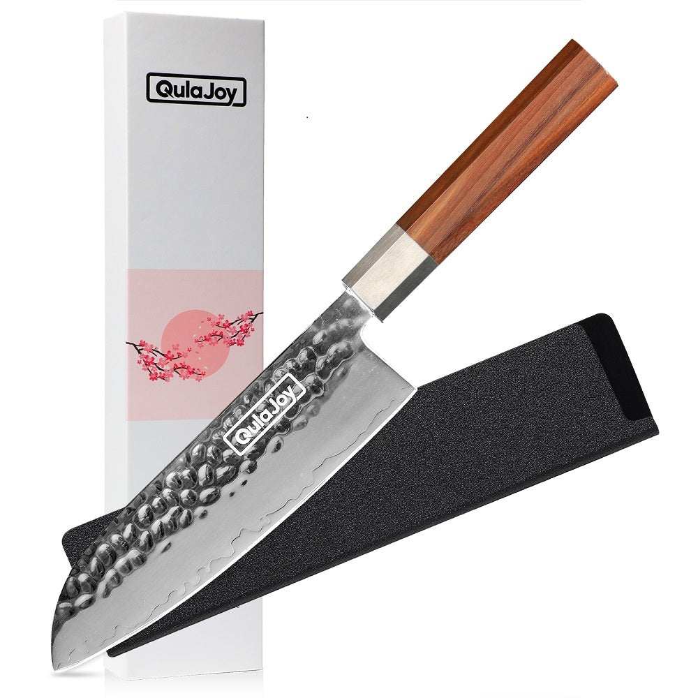 Qulajoy Japanese Nakiri Knife – Hand-Forged 7" High Carbon Steel with Olive Wood Handle