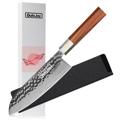 Qulajoy Japanese Nakiri Knife – Hand-Forged 7" High Carbon Steel with Olive Wood Handle